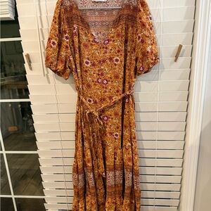Bohemian Floral Maxi Dress in Orange and Purple